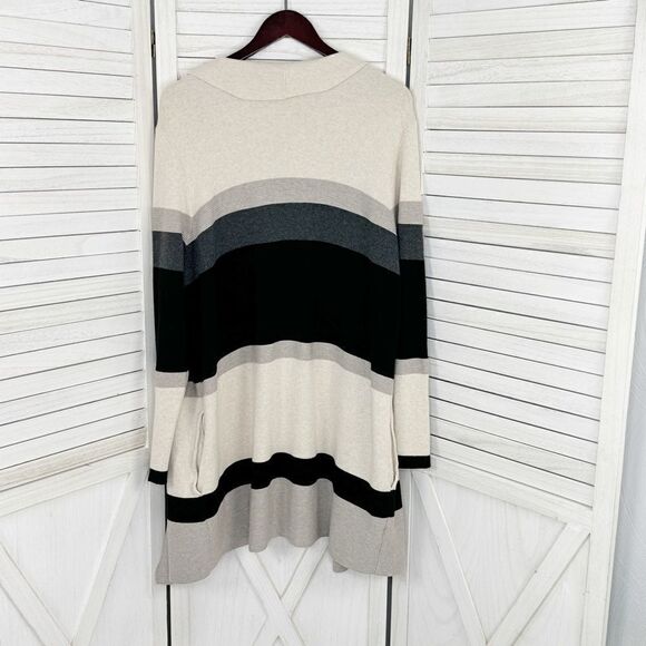 Chico’s Zenergy Cardigan Sweater Striped Colorblock Cotton Cashmere Tan Black XL - Picture 8 of 11